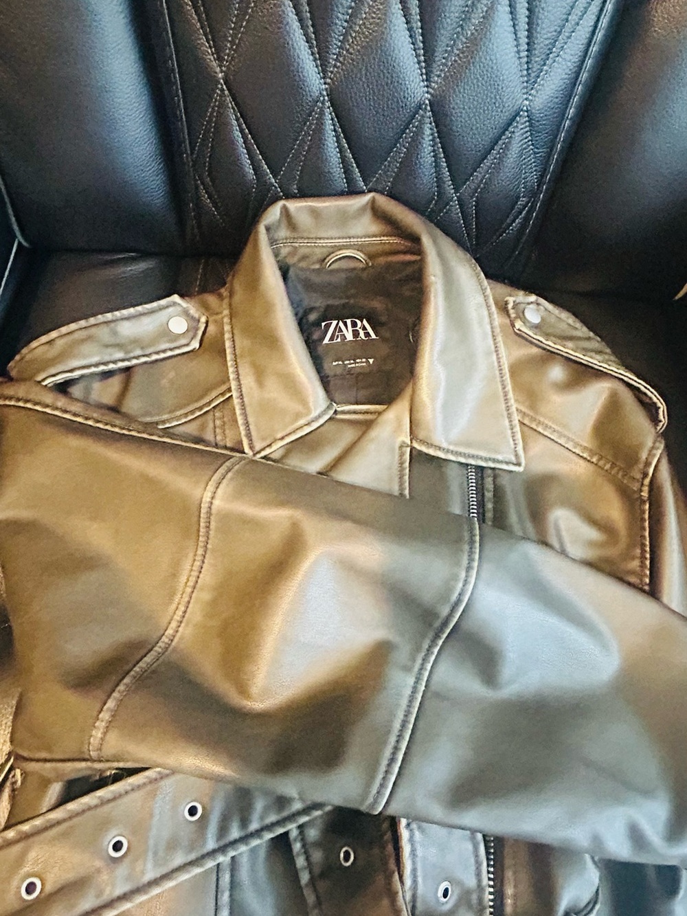 ZARA Army Green Faux Leather Bomber-Style Jacket